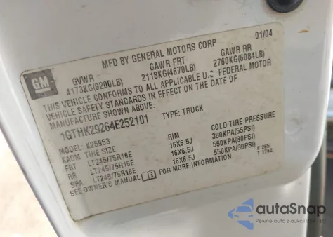 2004 GMC Sierra 2500Hd Work Truck из США, поврежденный, VIN 1GTHK29264E252101